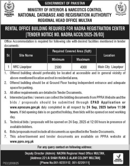 NADRA Multan Tender Notice